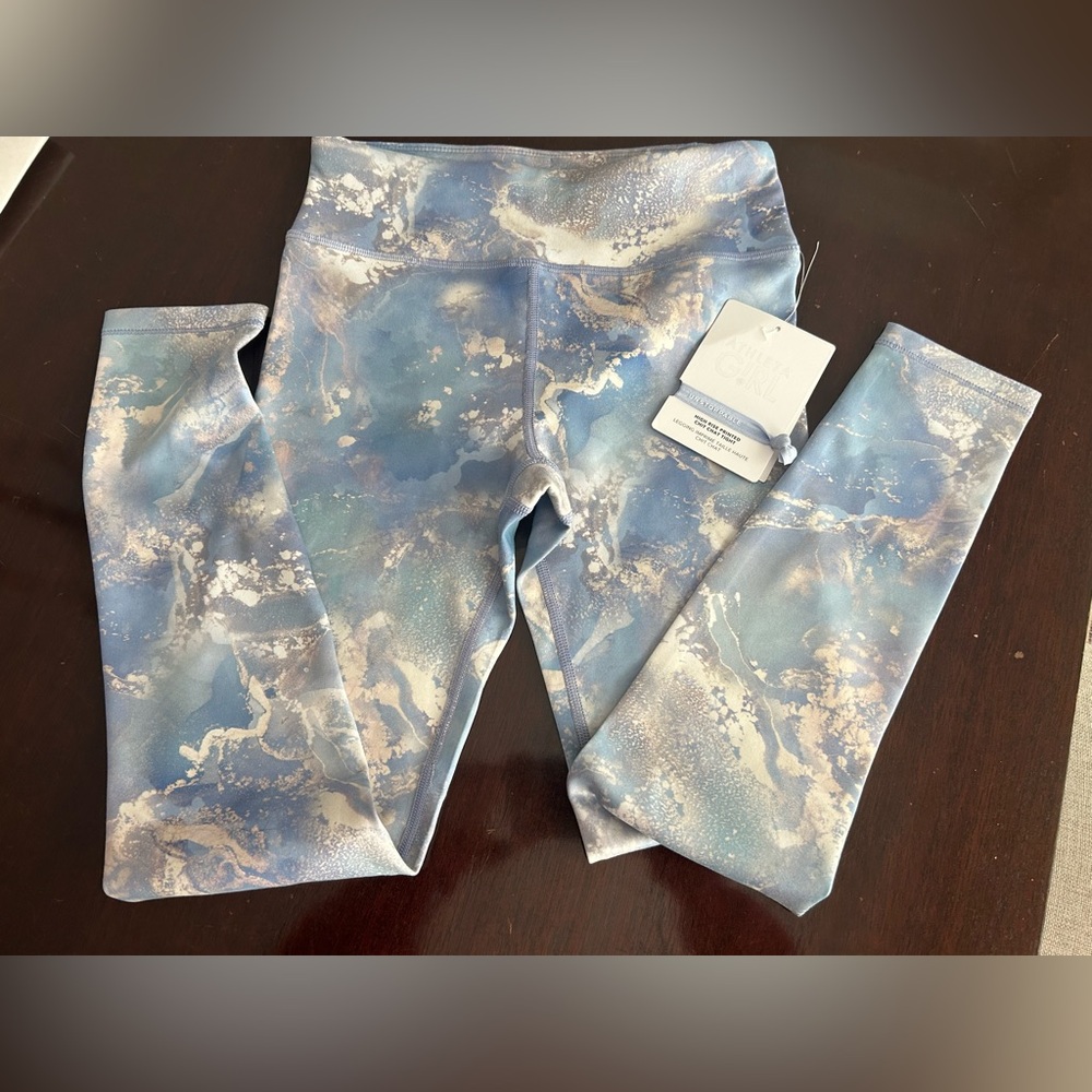 NWT Athleta Girl High Rise Chit Chat Blue Marble Leggings